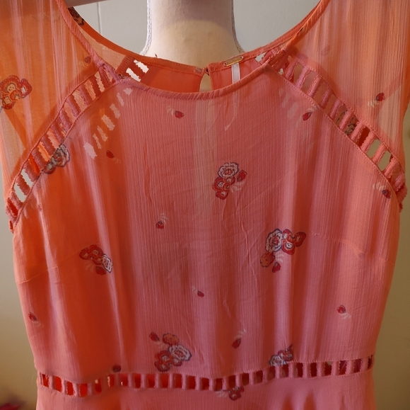 FREE PEOPLE Coral Cut Out Fit and Flare Flowy Midi DRESS SIZE 4 Like New! - Picture 4 of 10